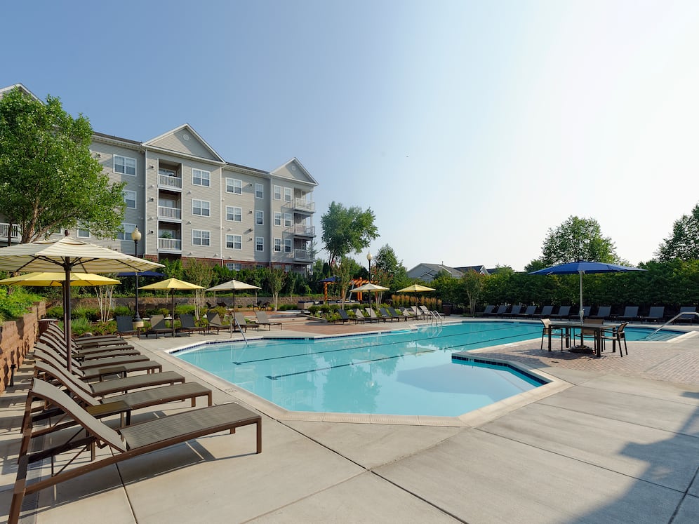 Swimming pool and sundeck with lounge seating