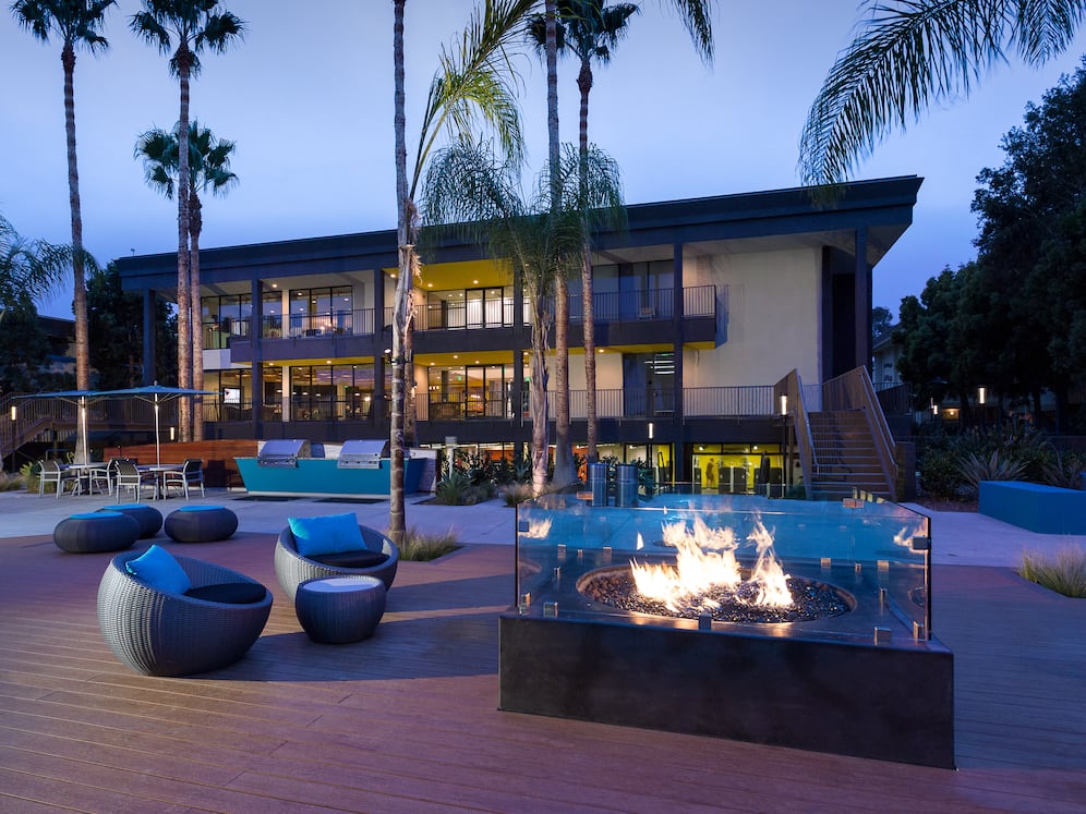 Outdoor lounge with firepit and lounge seating