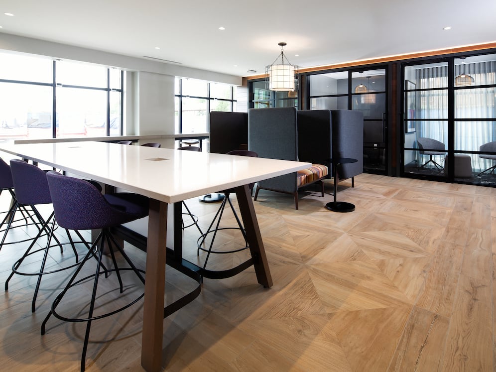 North Building Co-work lounge with multiple seating areas