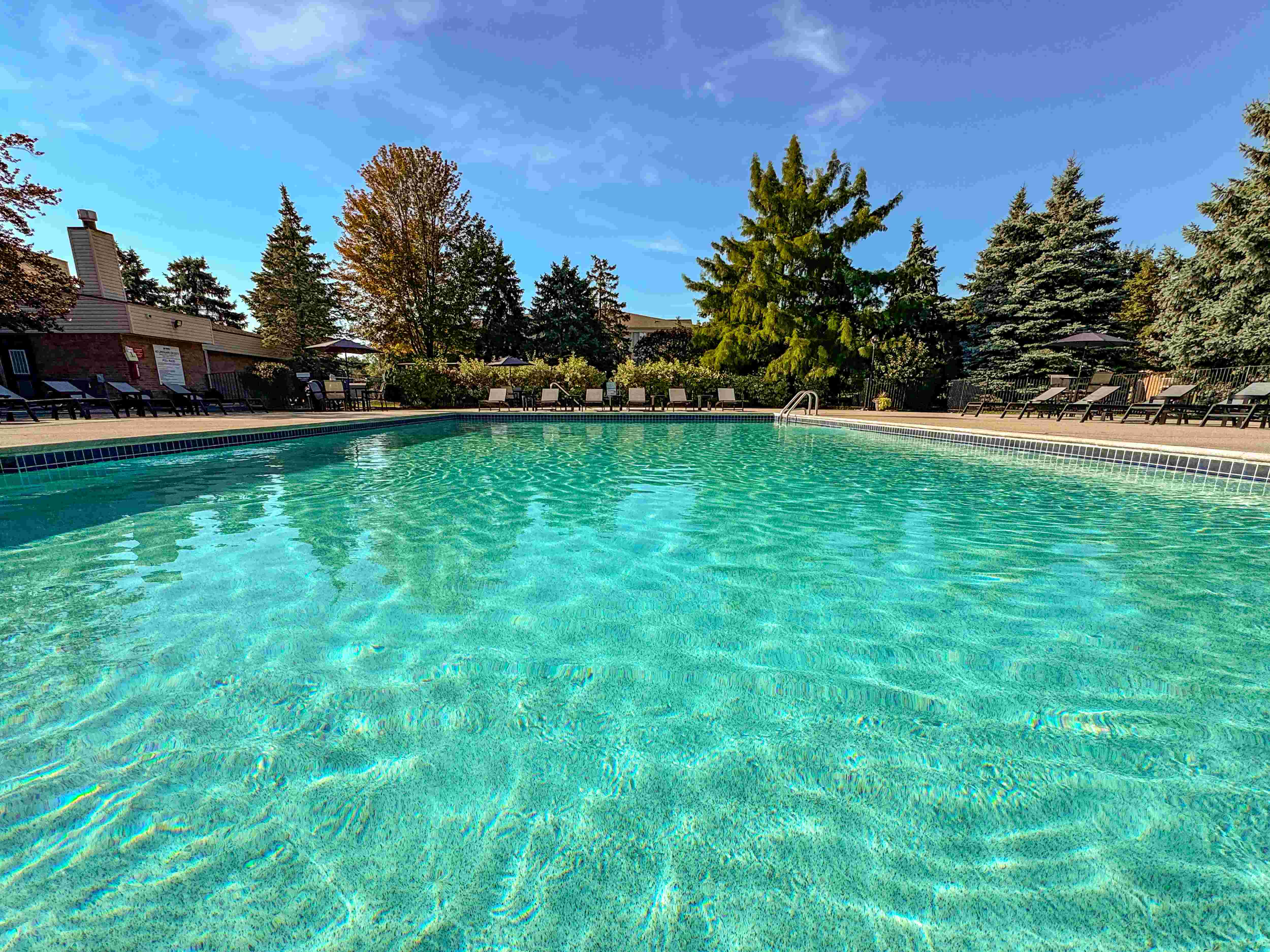 Heated pool and sauna at Prentiss Pointe Apartments in Harrison Township, MI