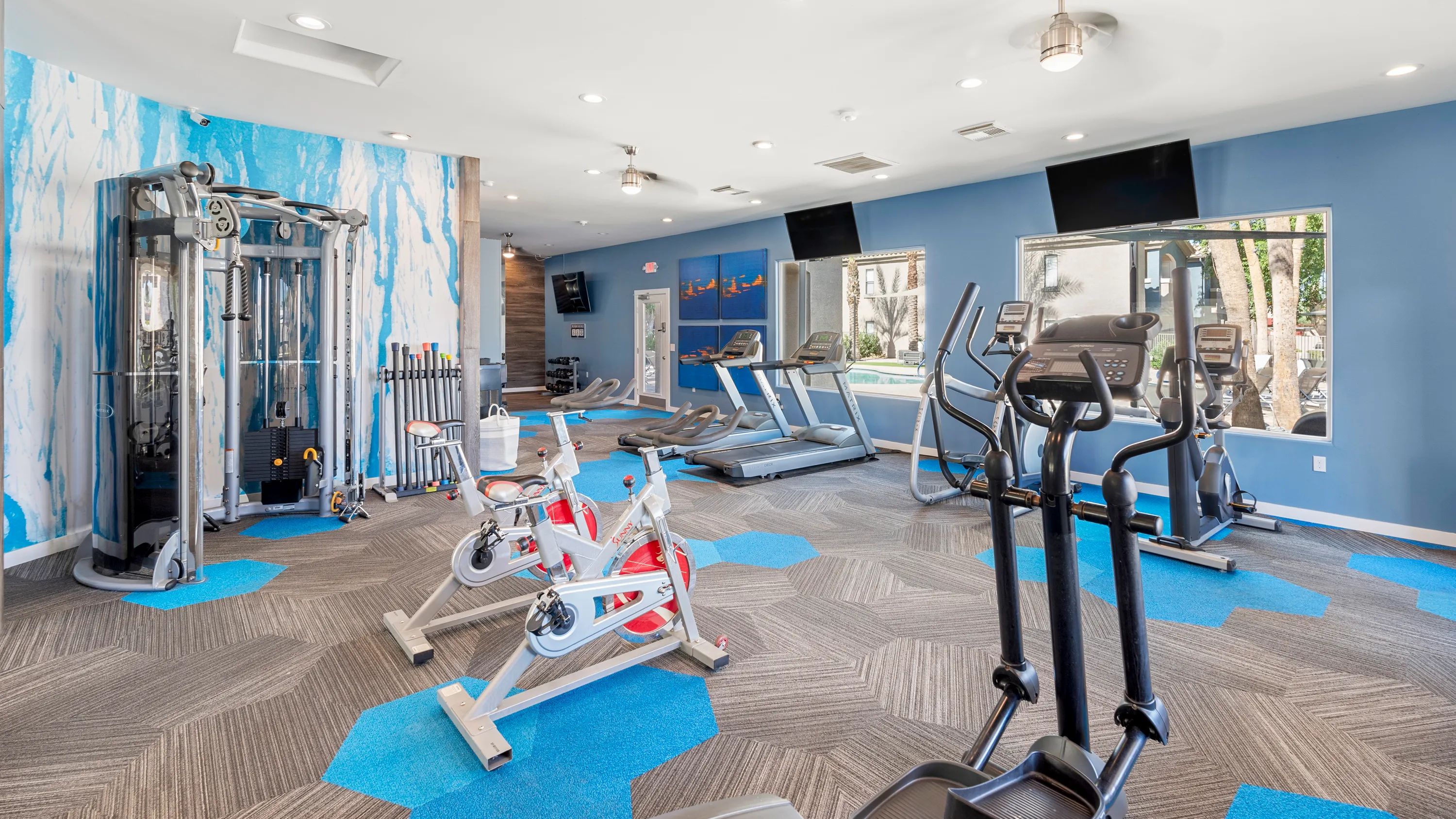 Our resident fitness center features all the cardio and strength training equipment you need. 