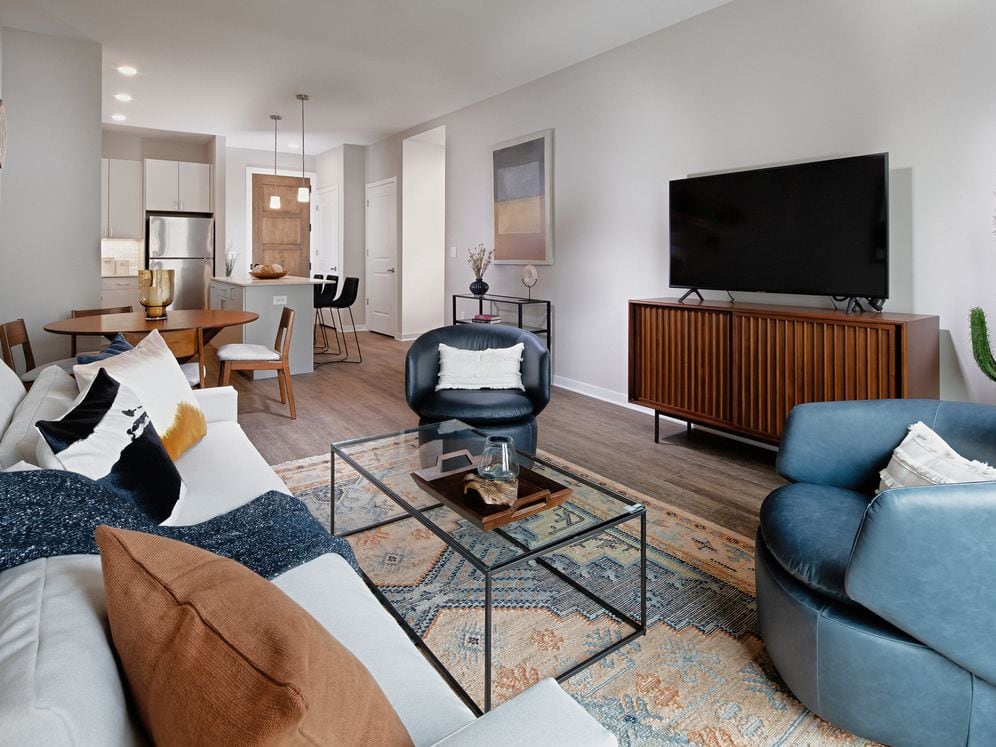 Base Scheme apartment home living and dining areas with hard surface flooring