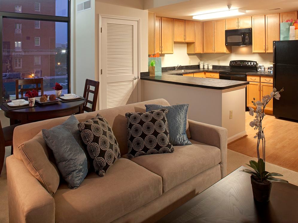 Open concept kitchen, living and dining area