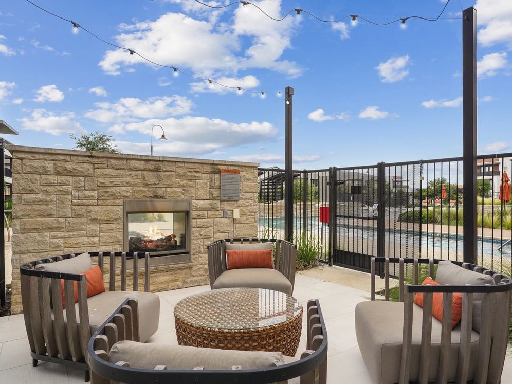 Outdoor lounge with fireplace