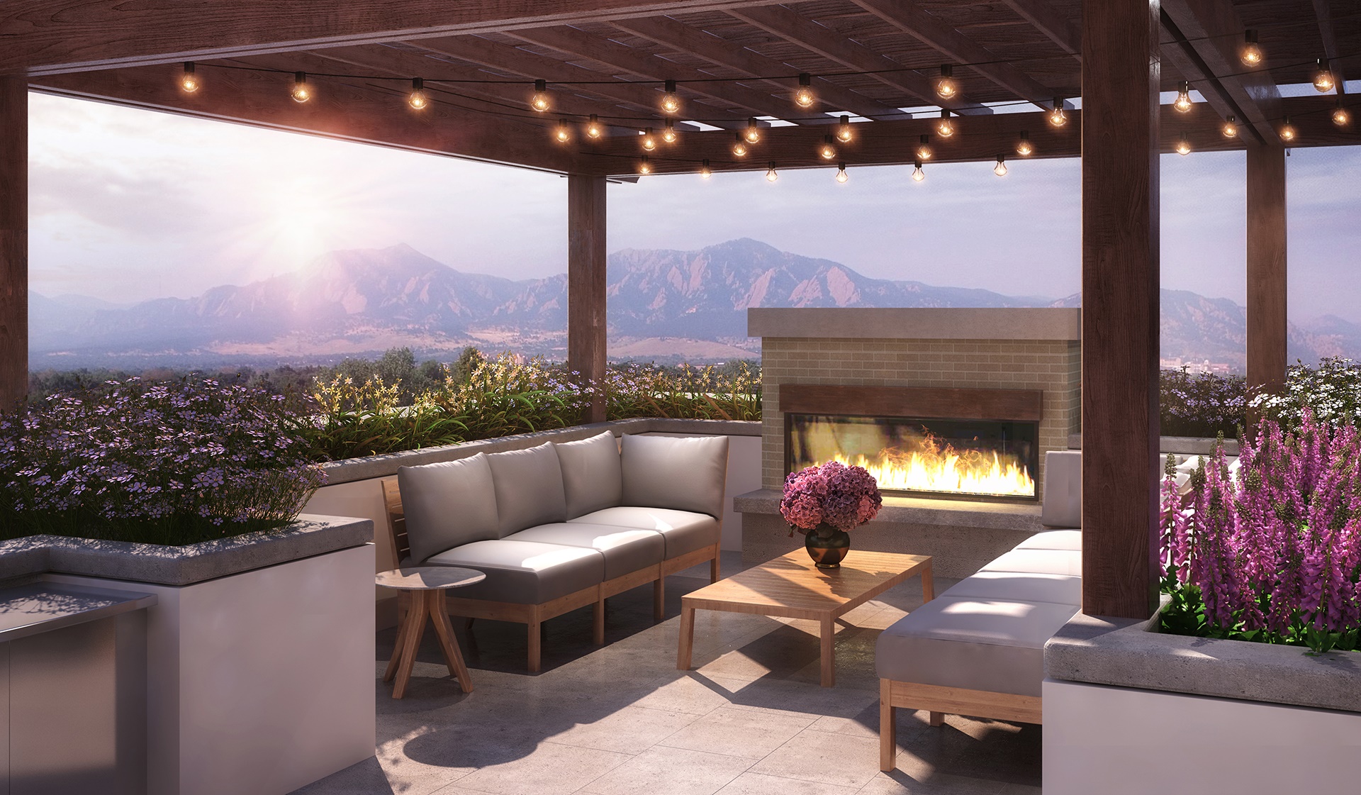 Enjoy amazing views of the Flatirons from the rooftop terrace