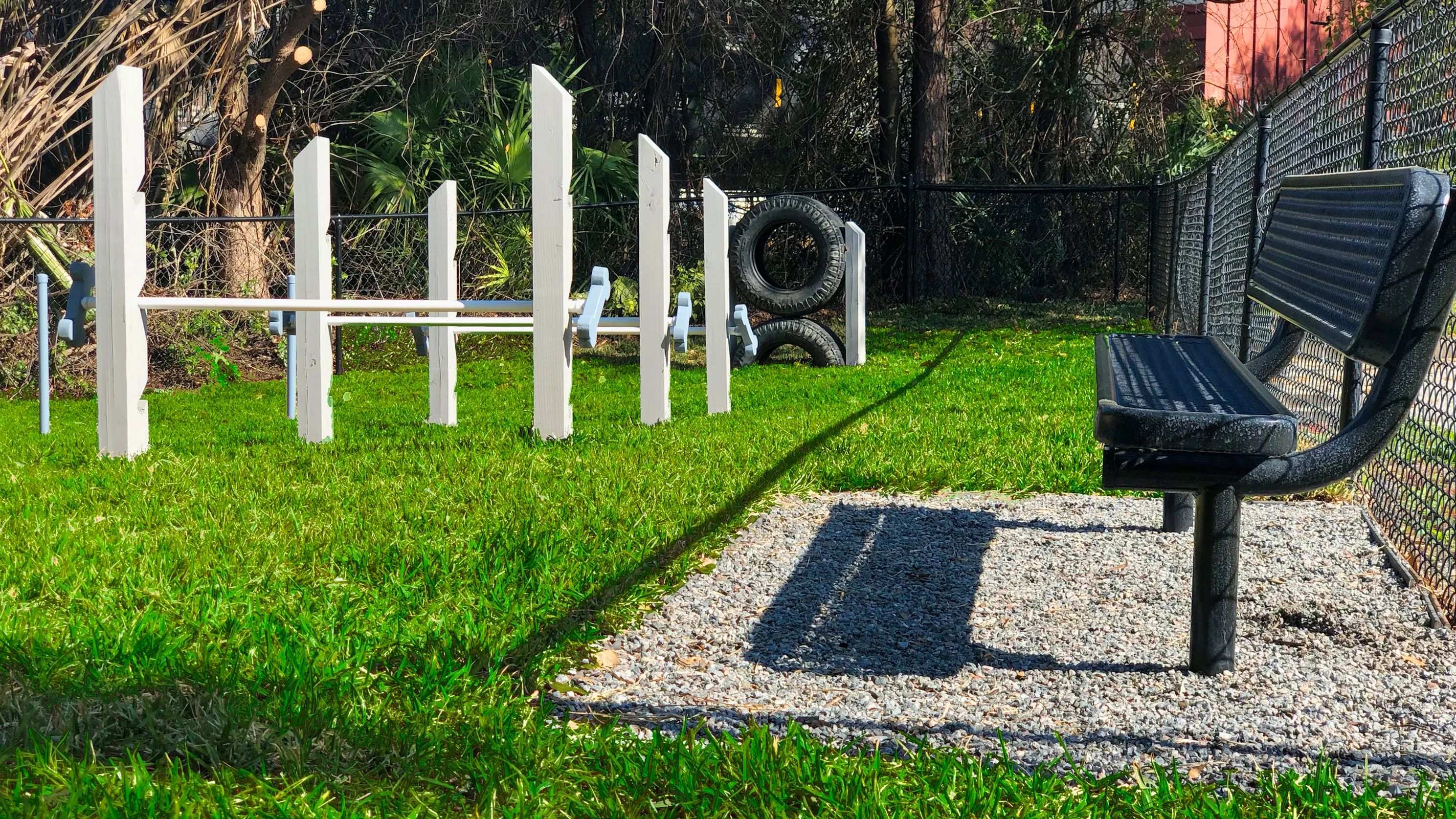 Our off-leash dog park offers agility equipment for your four-legged pals. Watch them have a blast!