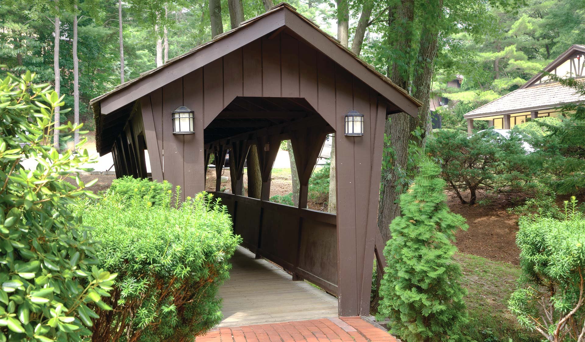 Take a stroll on our covered bridge and enjoy beautiful landscaping