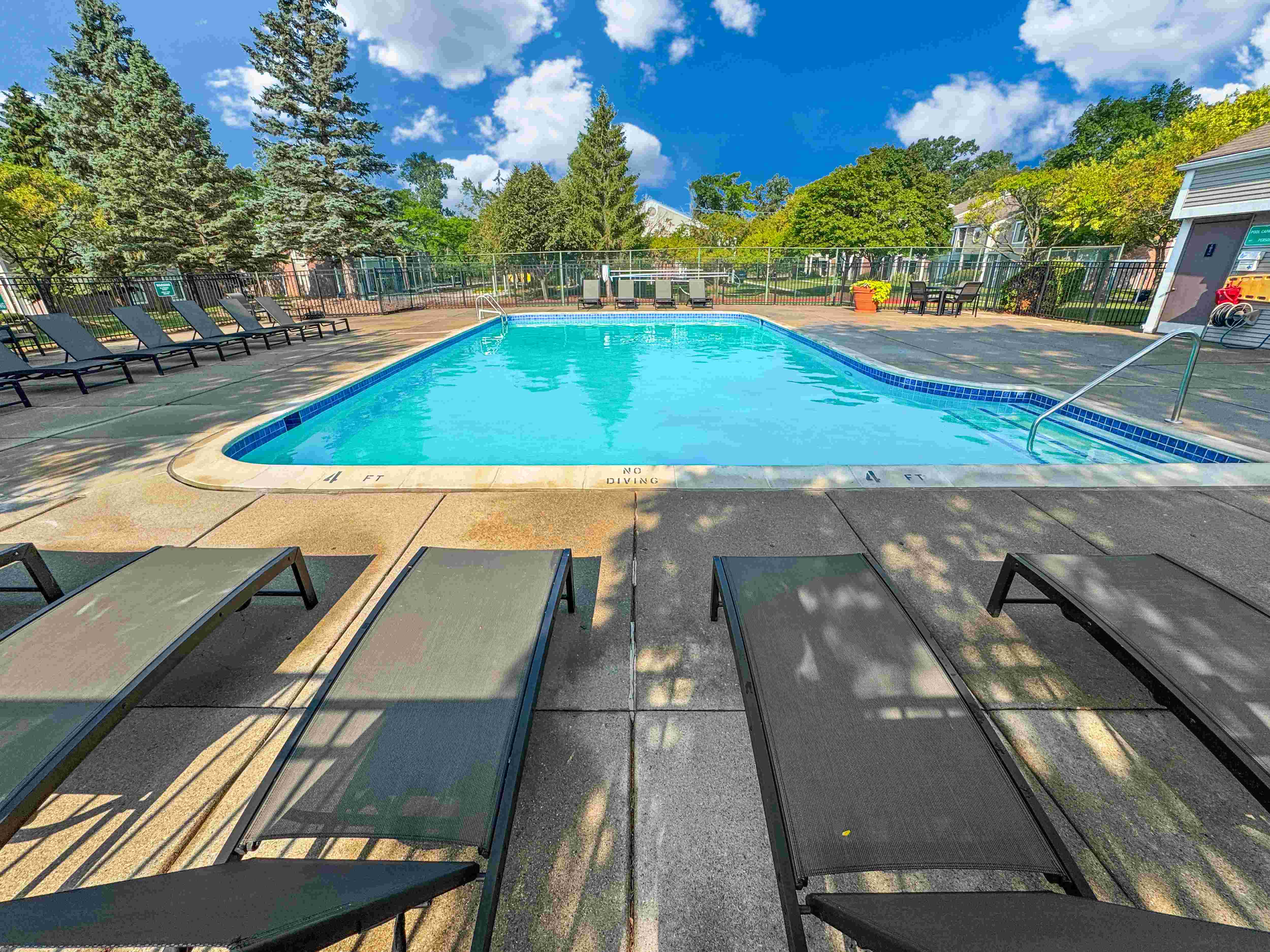 Sparkling pool at Park Lane Apartments in Southfield