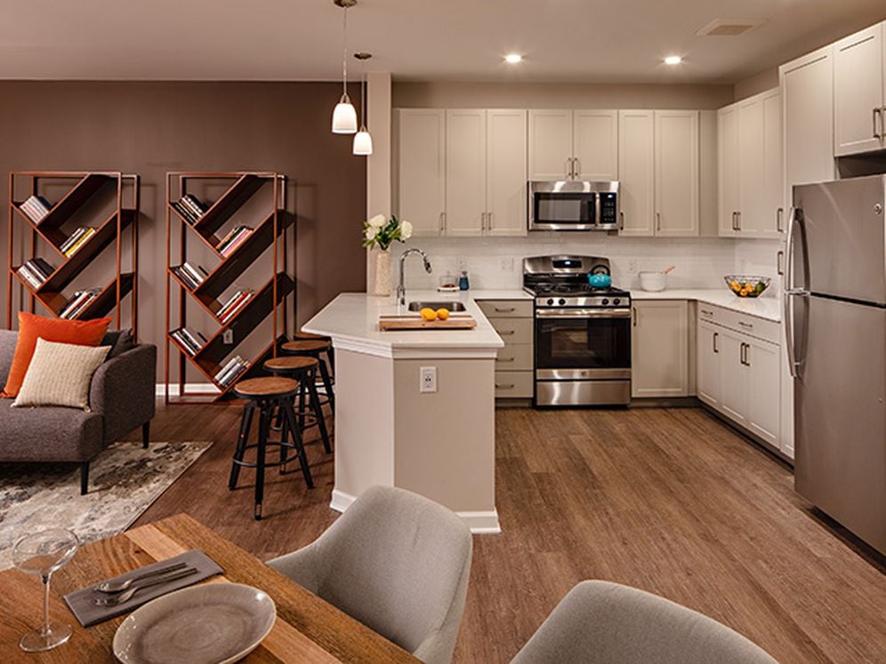 Kitchen and dining areas with hard surface flooring