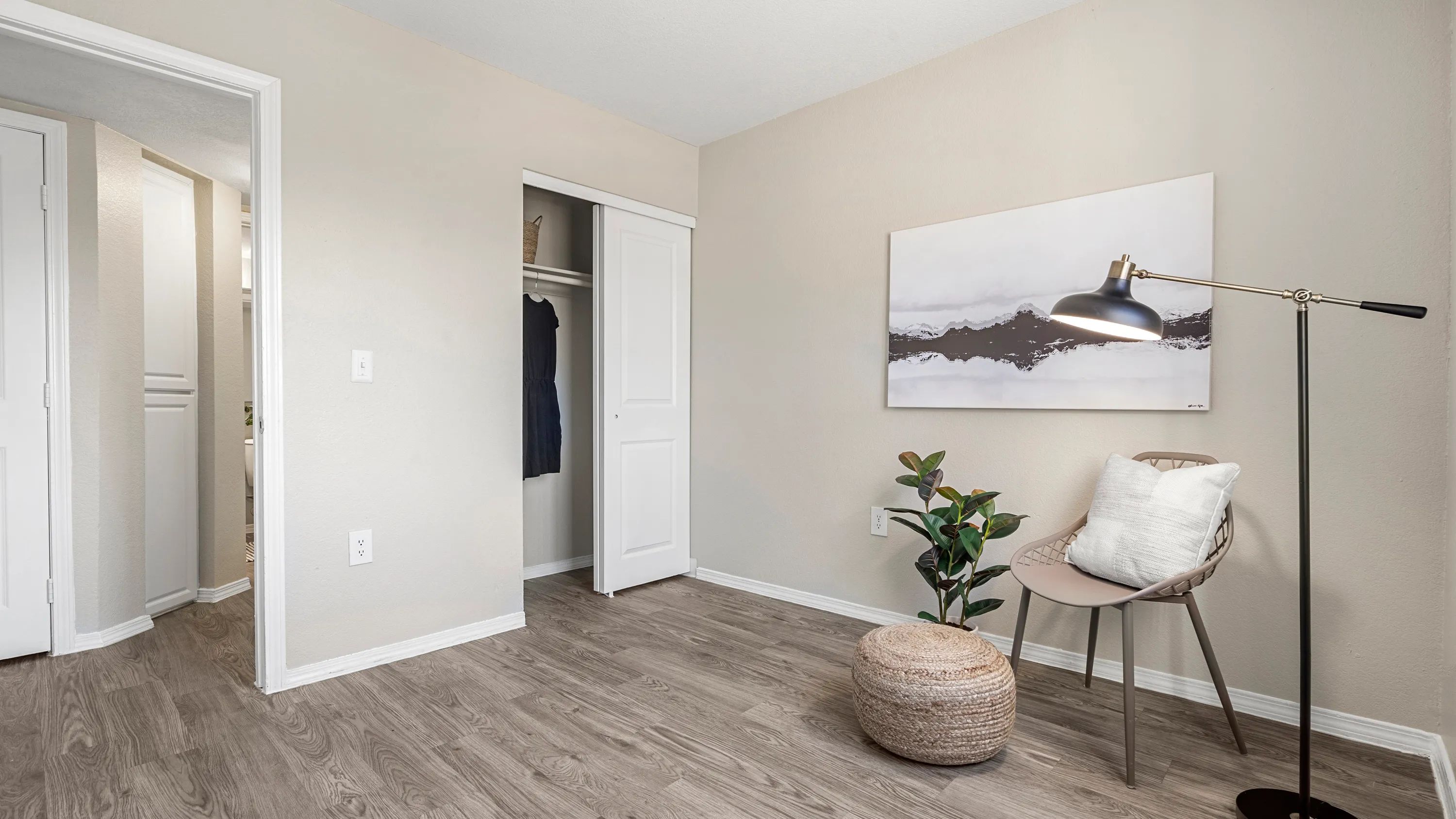 Unwind in your spacious bedroom, where wood-style flooring or plush carpeting offer the coziest nook for sweet dreams. 