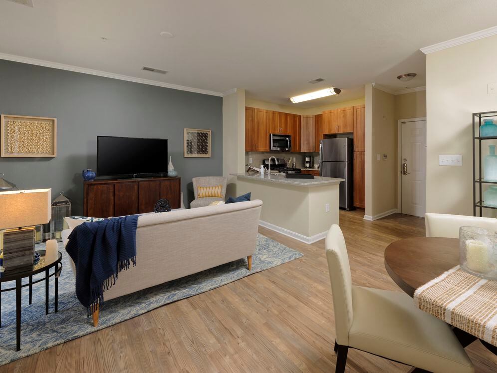 Hazelnut Finish Package kitchen, living and dining areas