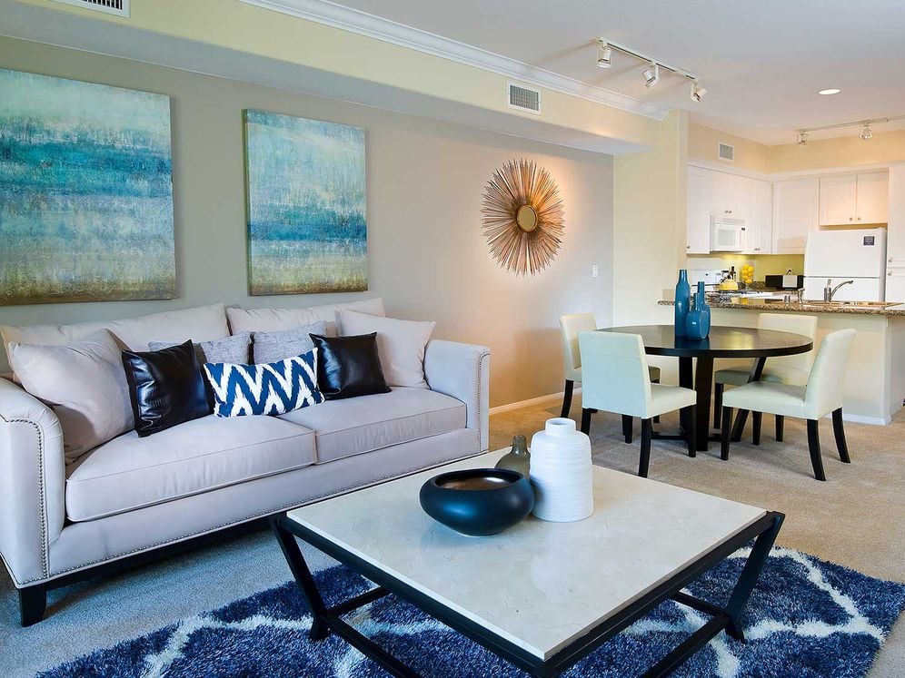 Classic Package I living and dining room with carpet