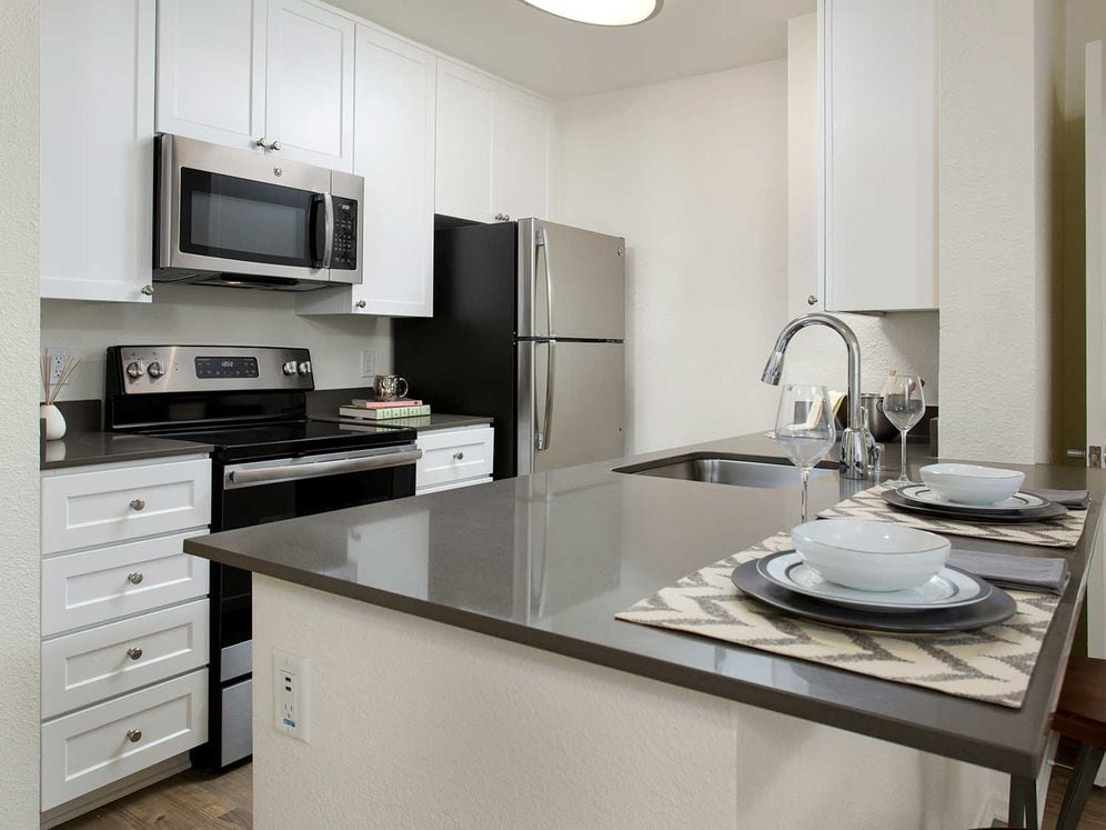 Modern Apartment Kitchen with Stainless Steel Appliances