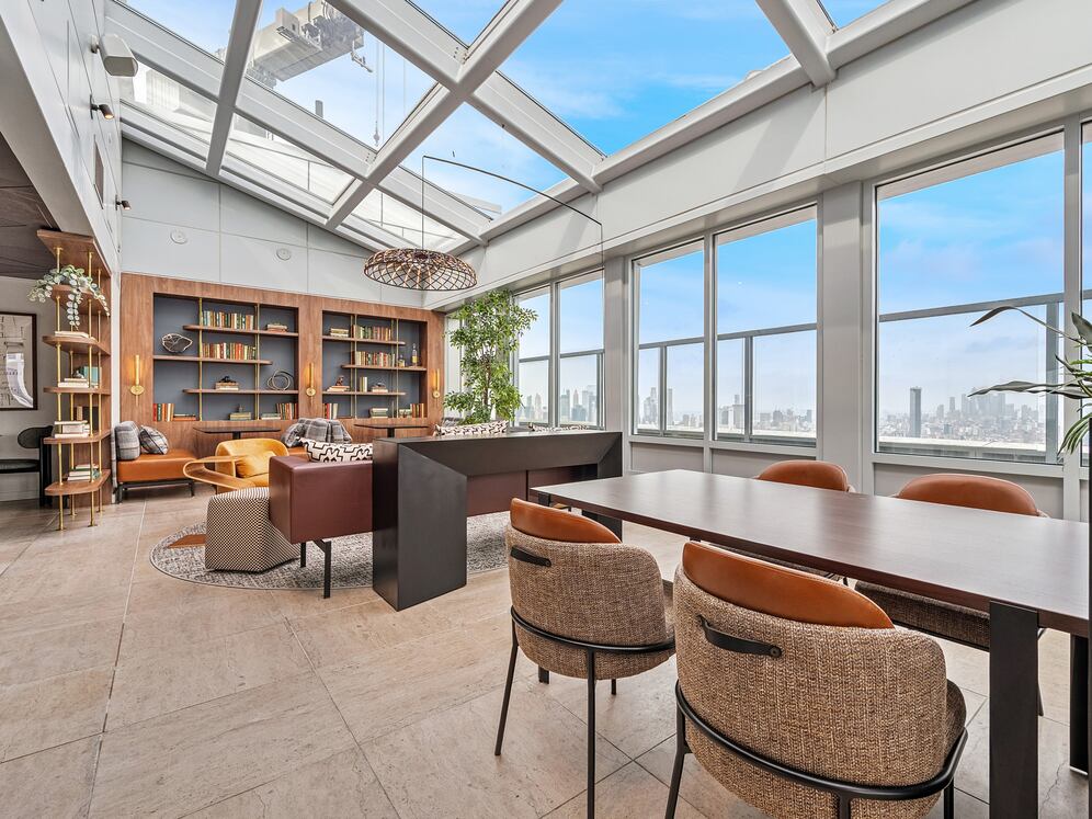 Rooftop lounge with coworking spaces