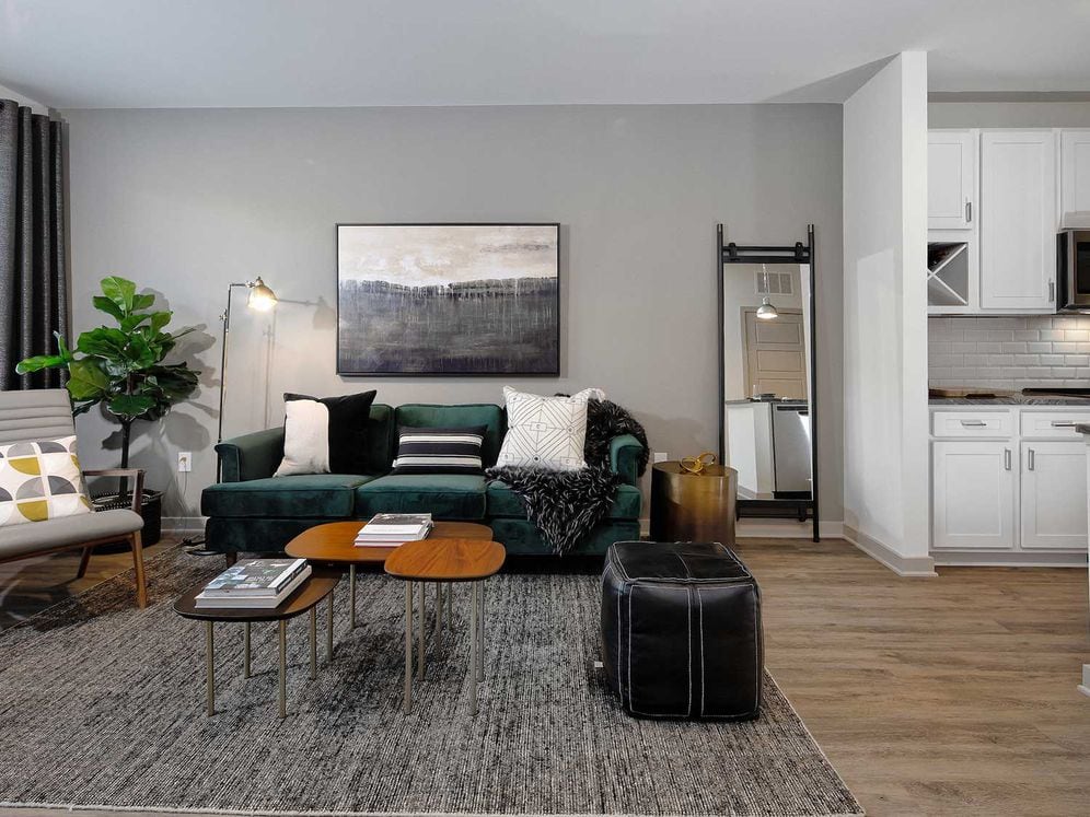 East Classic II open-concept kitchen and living area with hard surface plank flooring