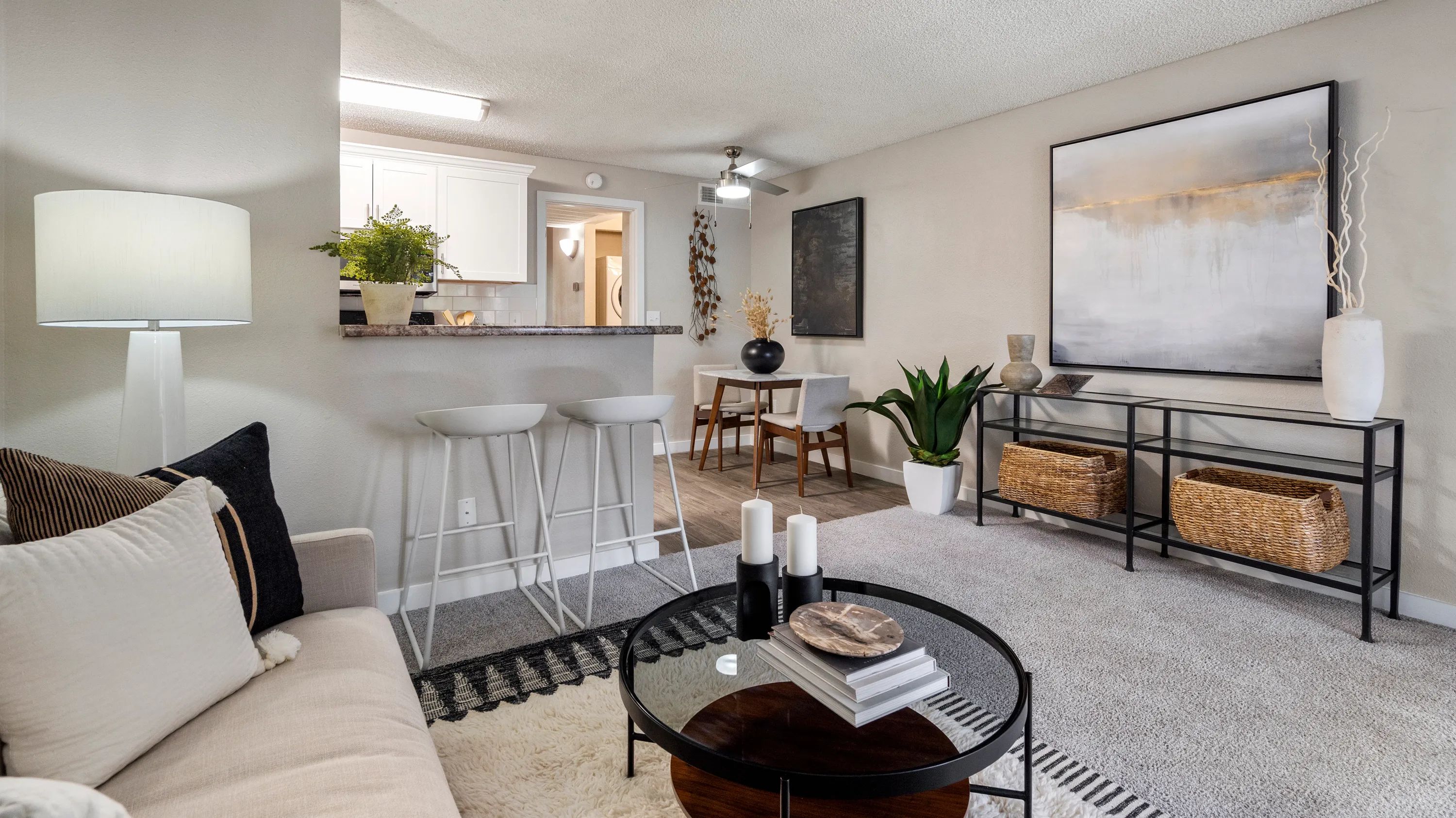 Relish in the renewed vibes of our premium renovation package living rooms, featuring plush carpeting for ultimate comfort.