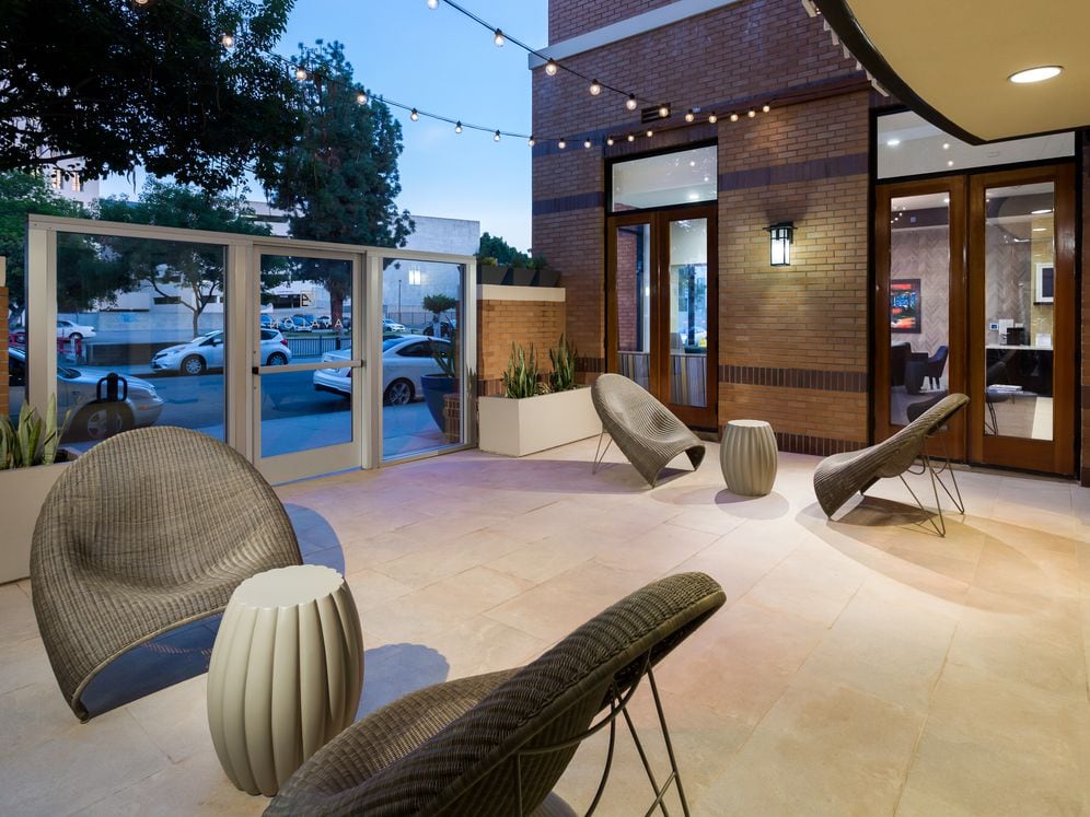 Leasing Entrance and Outdoor Seating