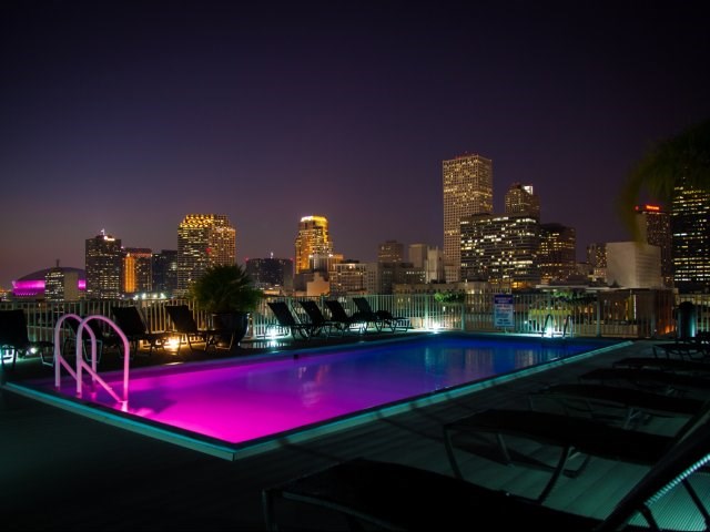Dramatic View of Pool at Night