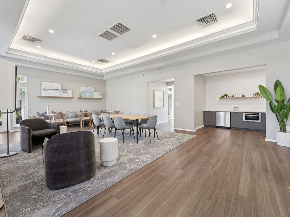 Resident lounge with kitchenette and seating