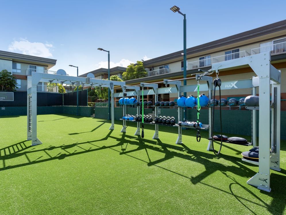 Outdoor fitness area with TRX equipment