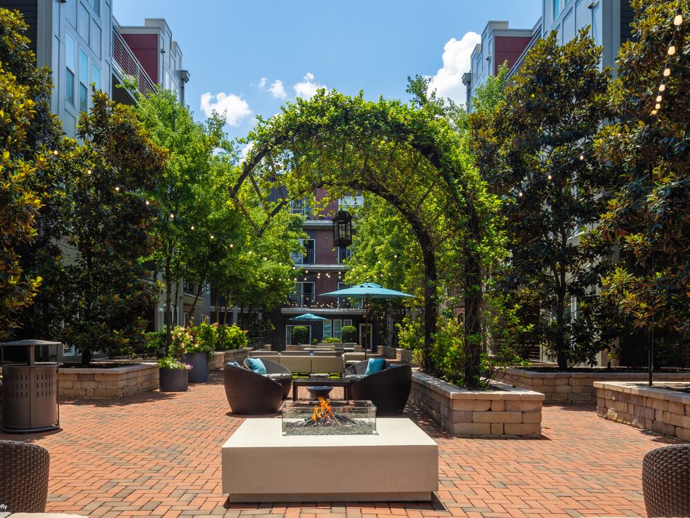 Courtyard with lounge seating and firepit