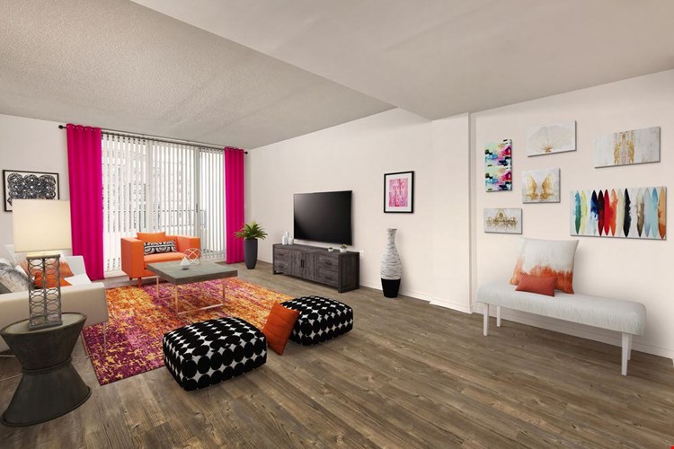 Renovated Package I living area with hard surface flooring