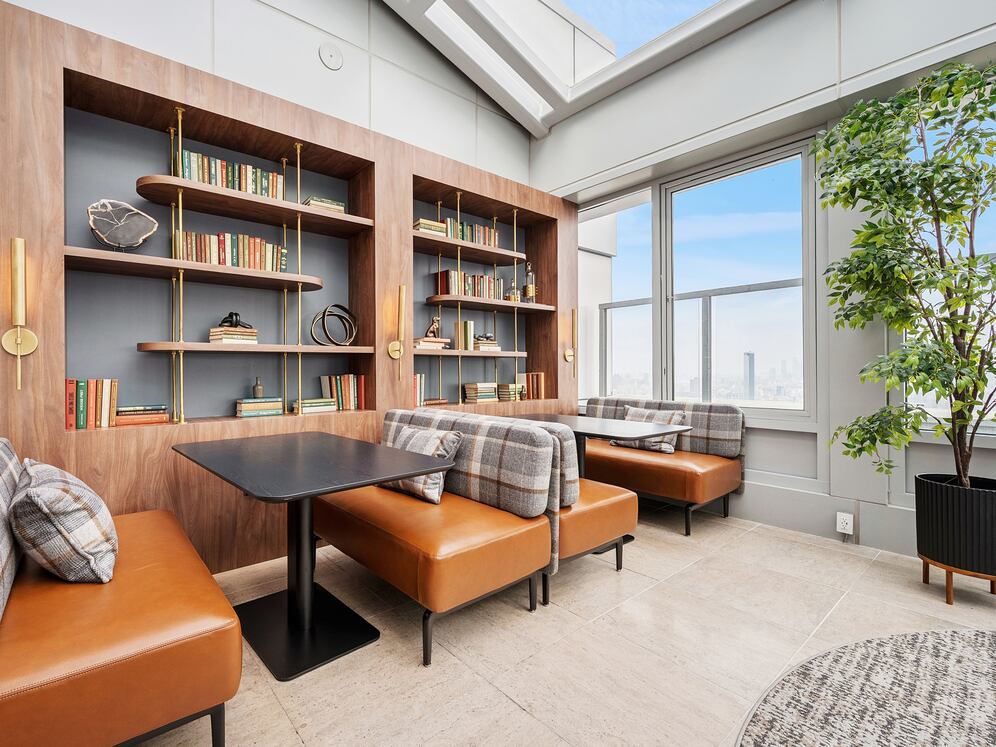 Rooftop lounge with coworking spaces