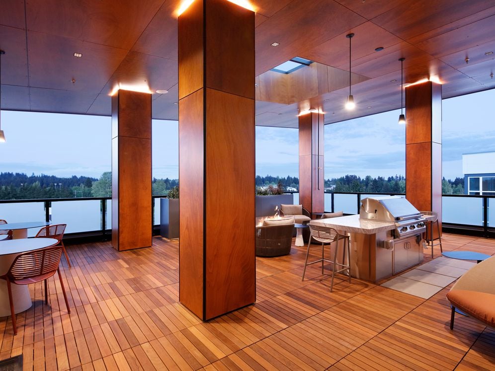 Outdoor terrace lounge with grill