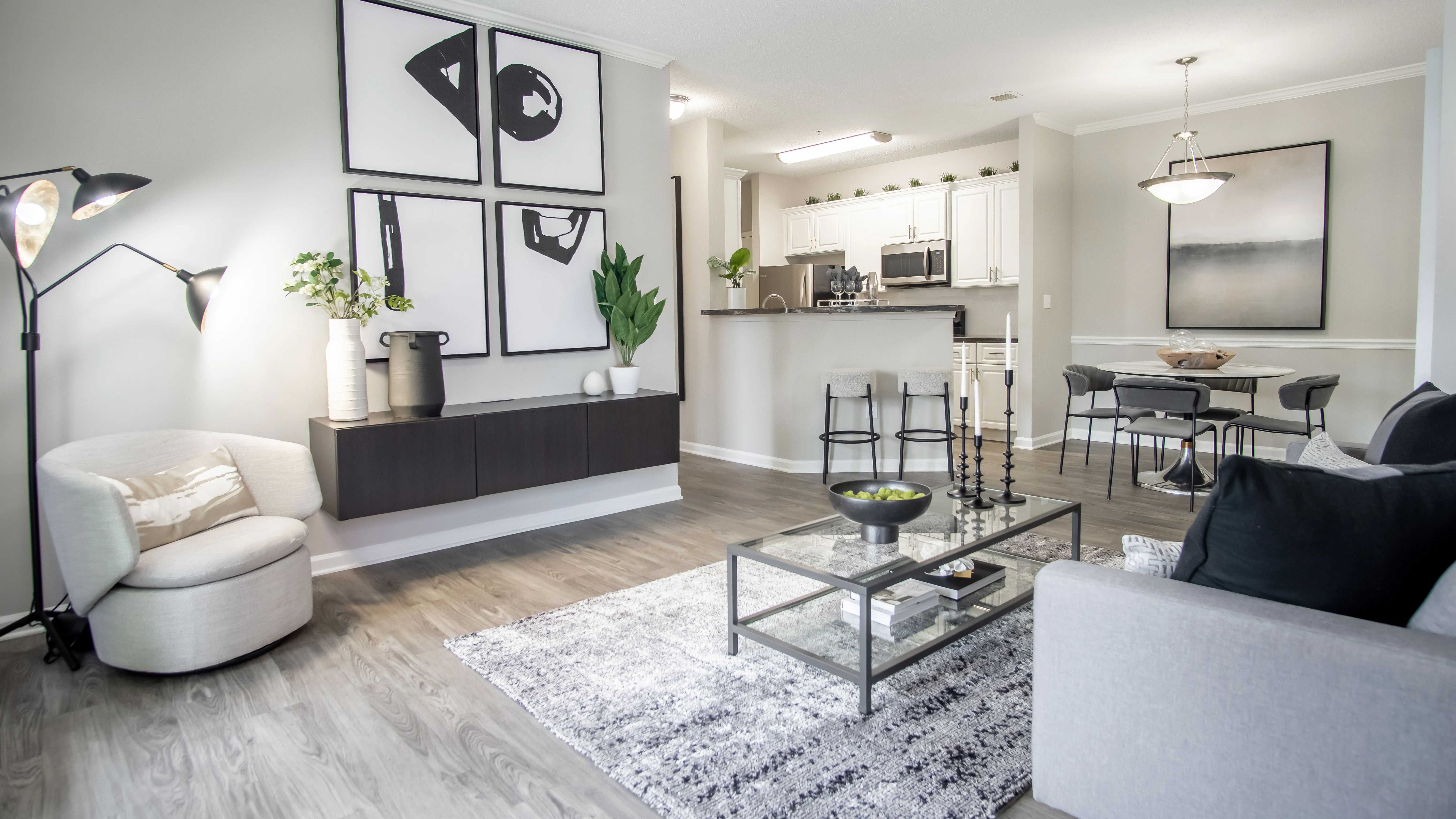 Unwind and embrace comfort in our open concept living rooms.