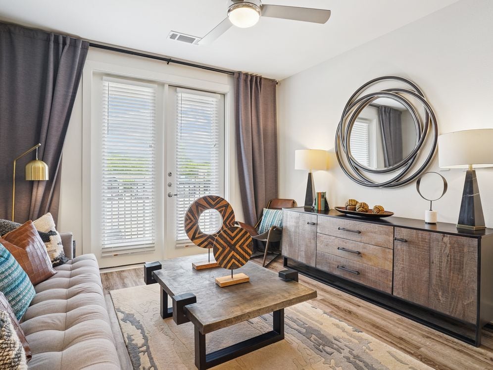 Living room with hard surface flooring