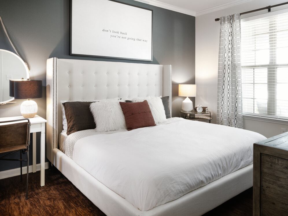 Bedroom with hard surface flooring