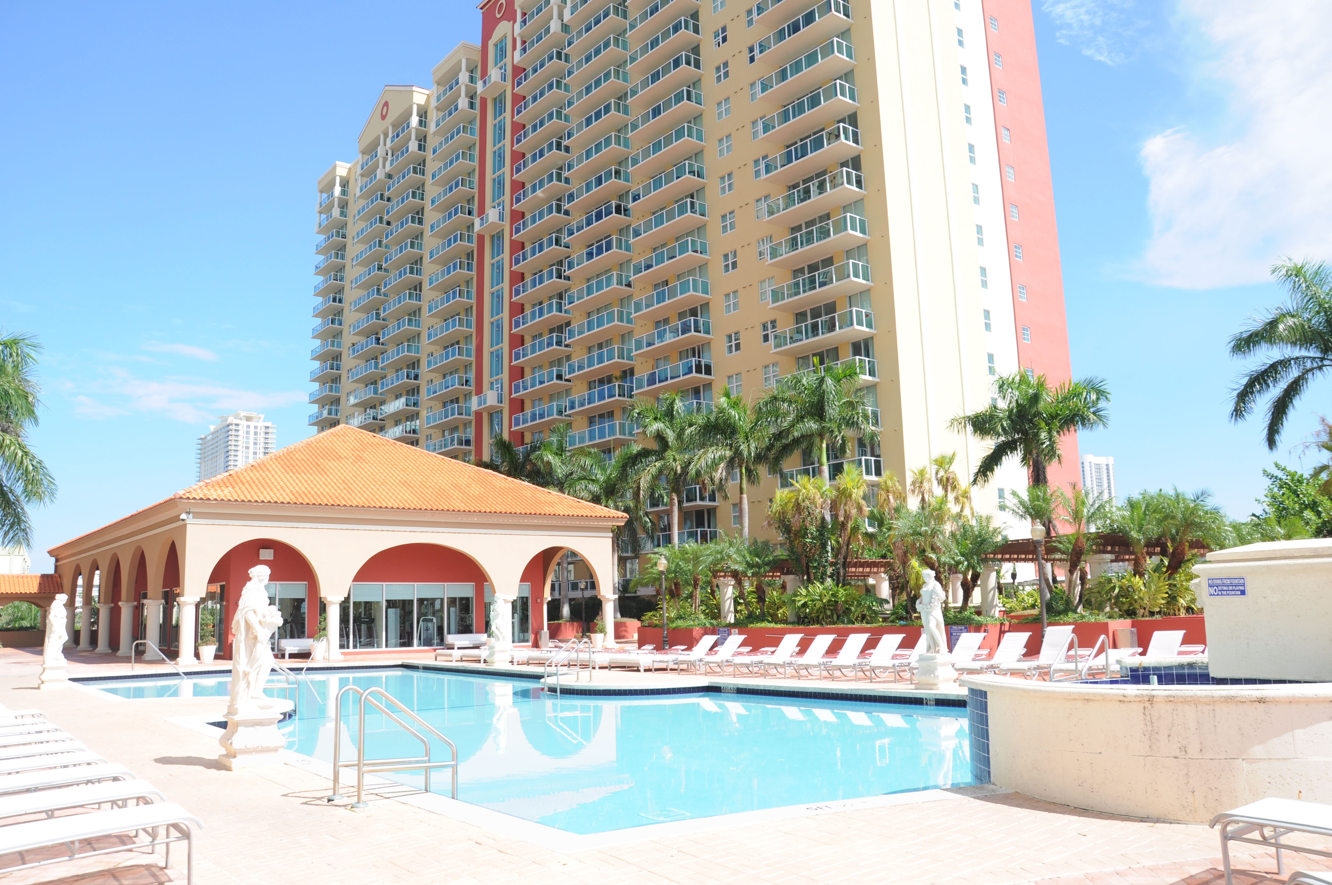 Waterfront pool and hot tub