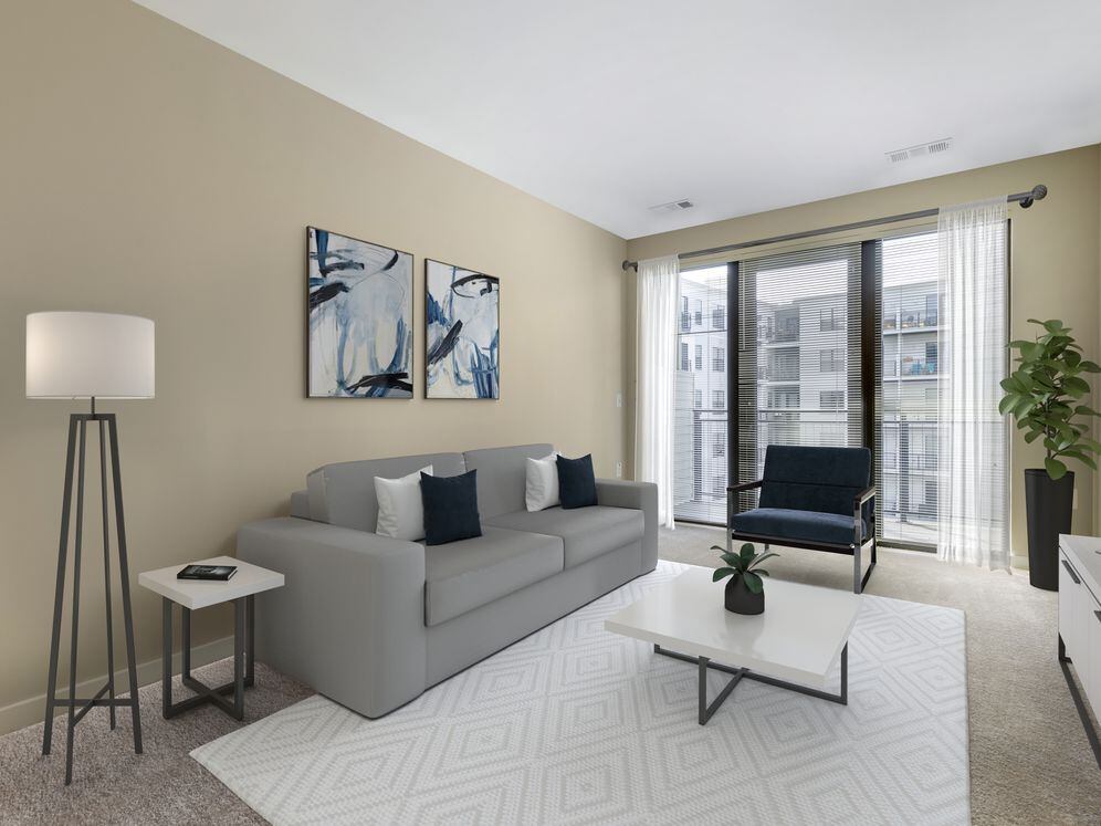 Upgraded living room with carpet