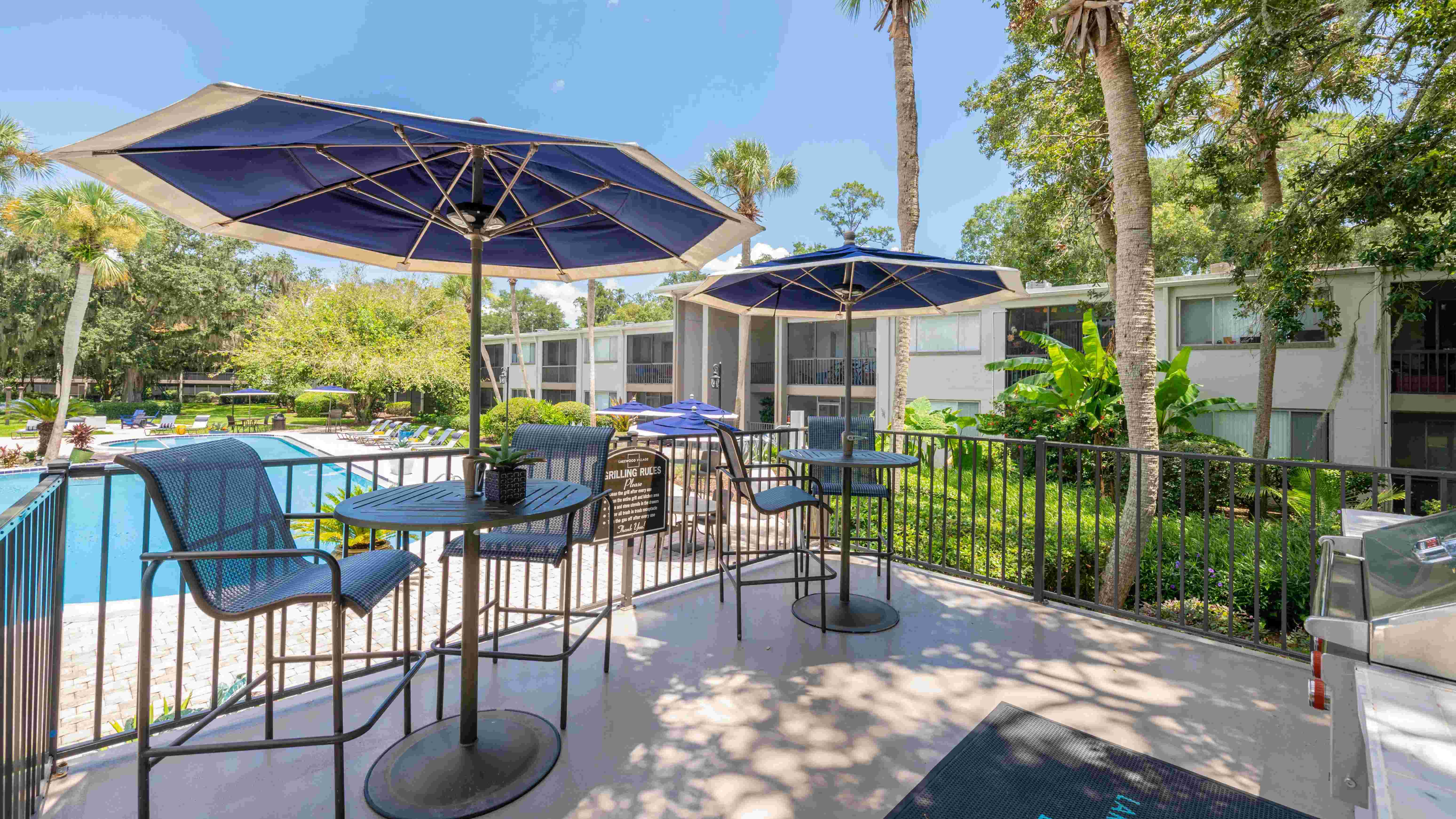 Enjoy lunch at umbrellaed tables overlooking the sparkling pool. 