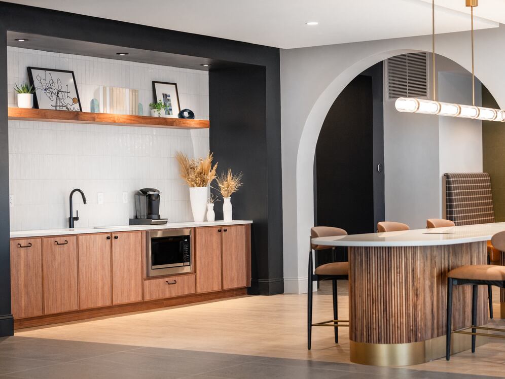 Building 100 Lounge with entertaining kitchenette