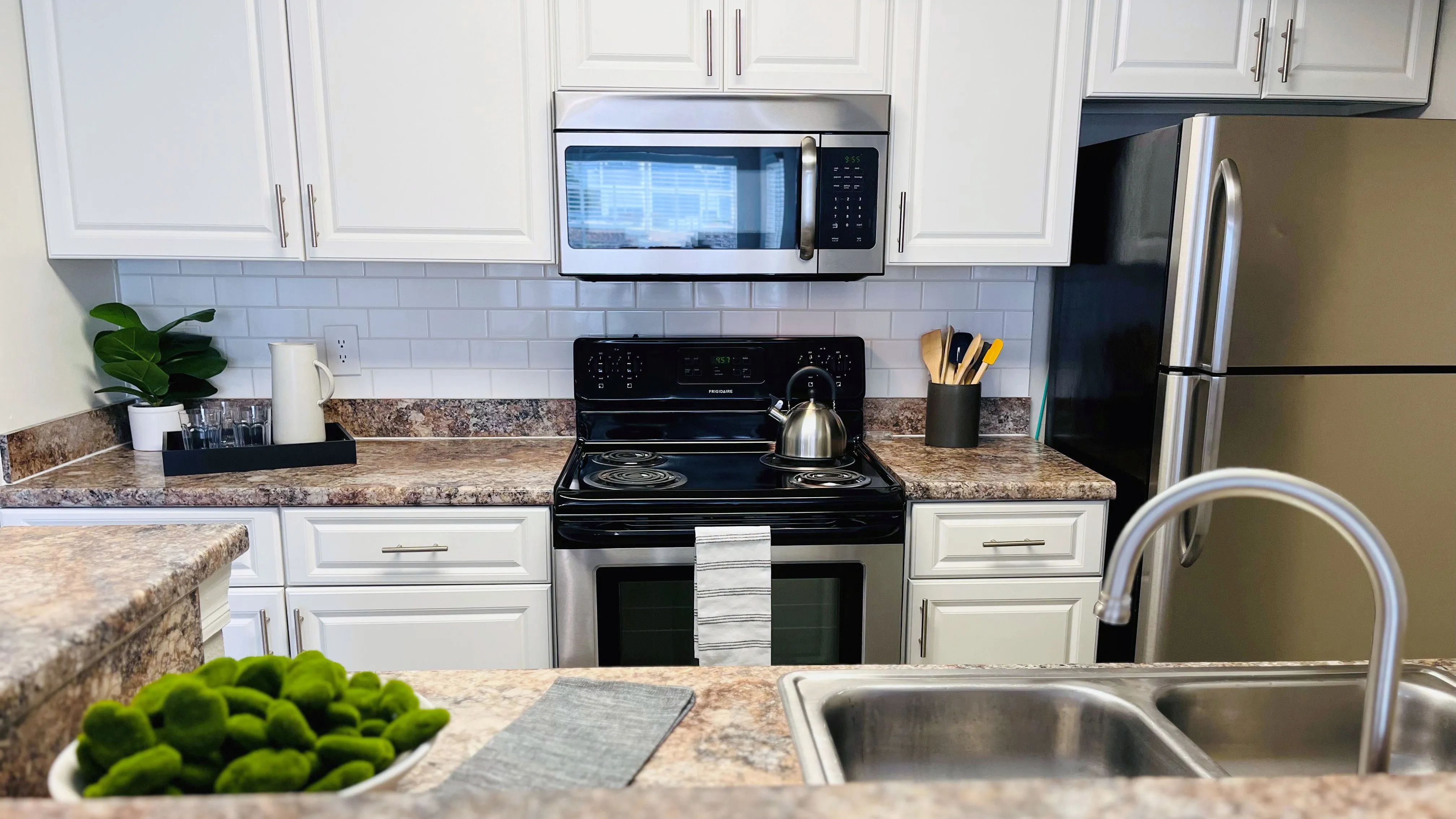Our kitchens are fully equipped with top-of-the line appliances including dishwasher and microwave over the stove. 