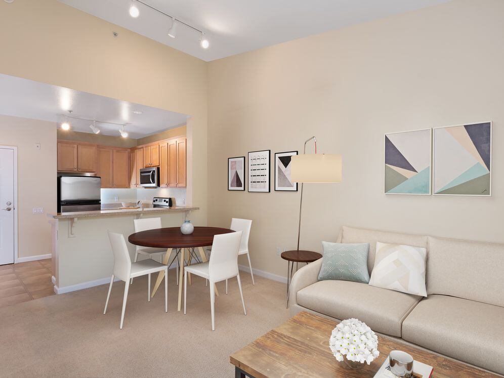 Renovated Package I Kitchen, living, and dining areas