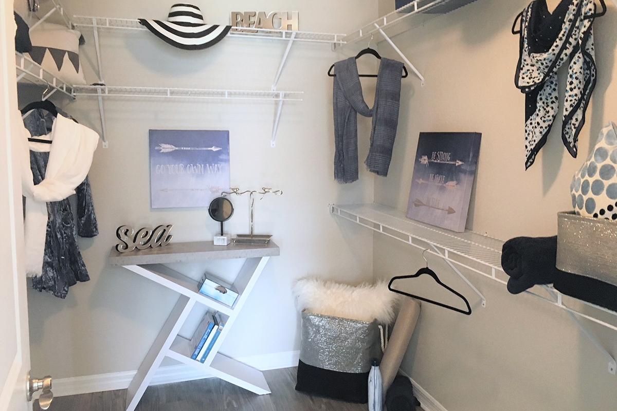 Master bedrooms feature large walk-in closets with built-in organizers.