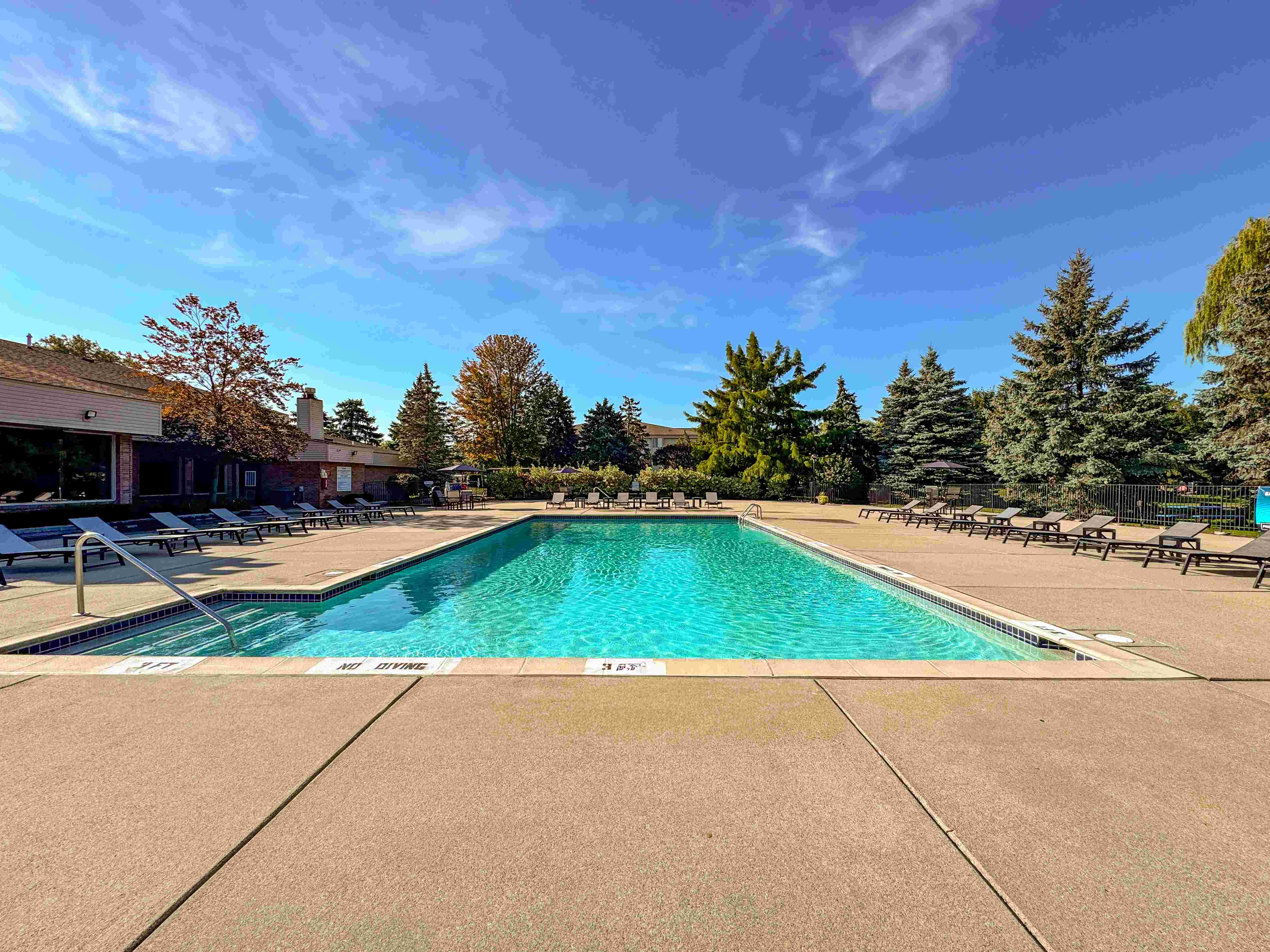 Heated pool and sauna at Prentiss Pointe Apartments in Harrison Township, MI