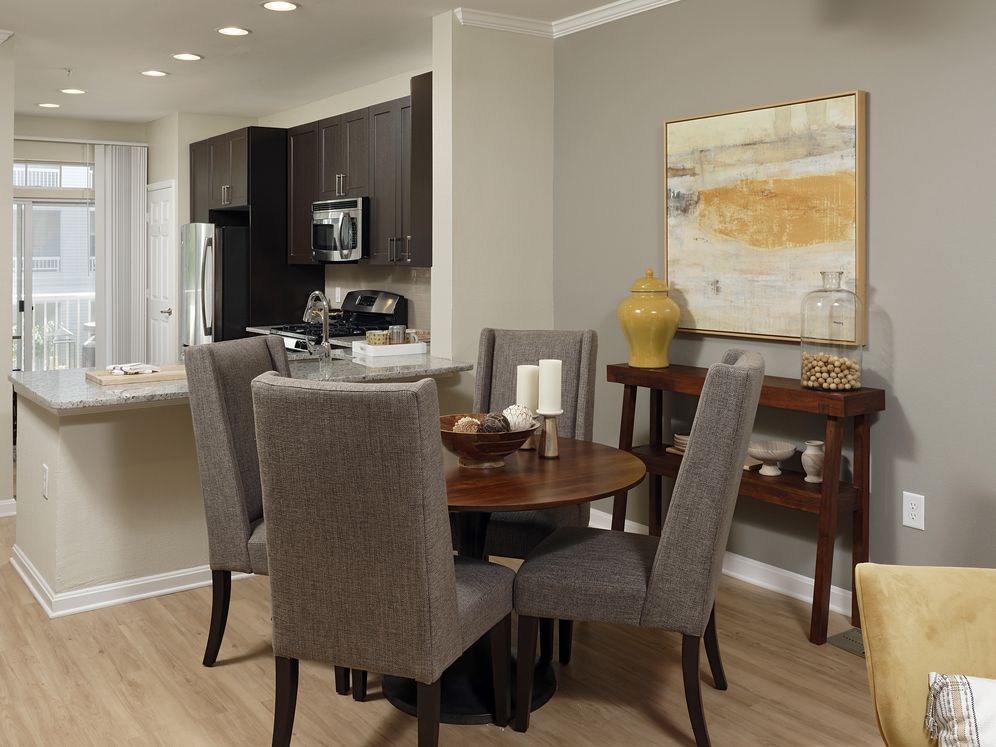 Espresso Finish Package townhome kitchen and dining areas