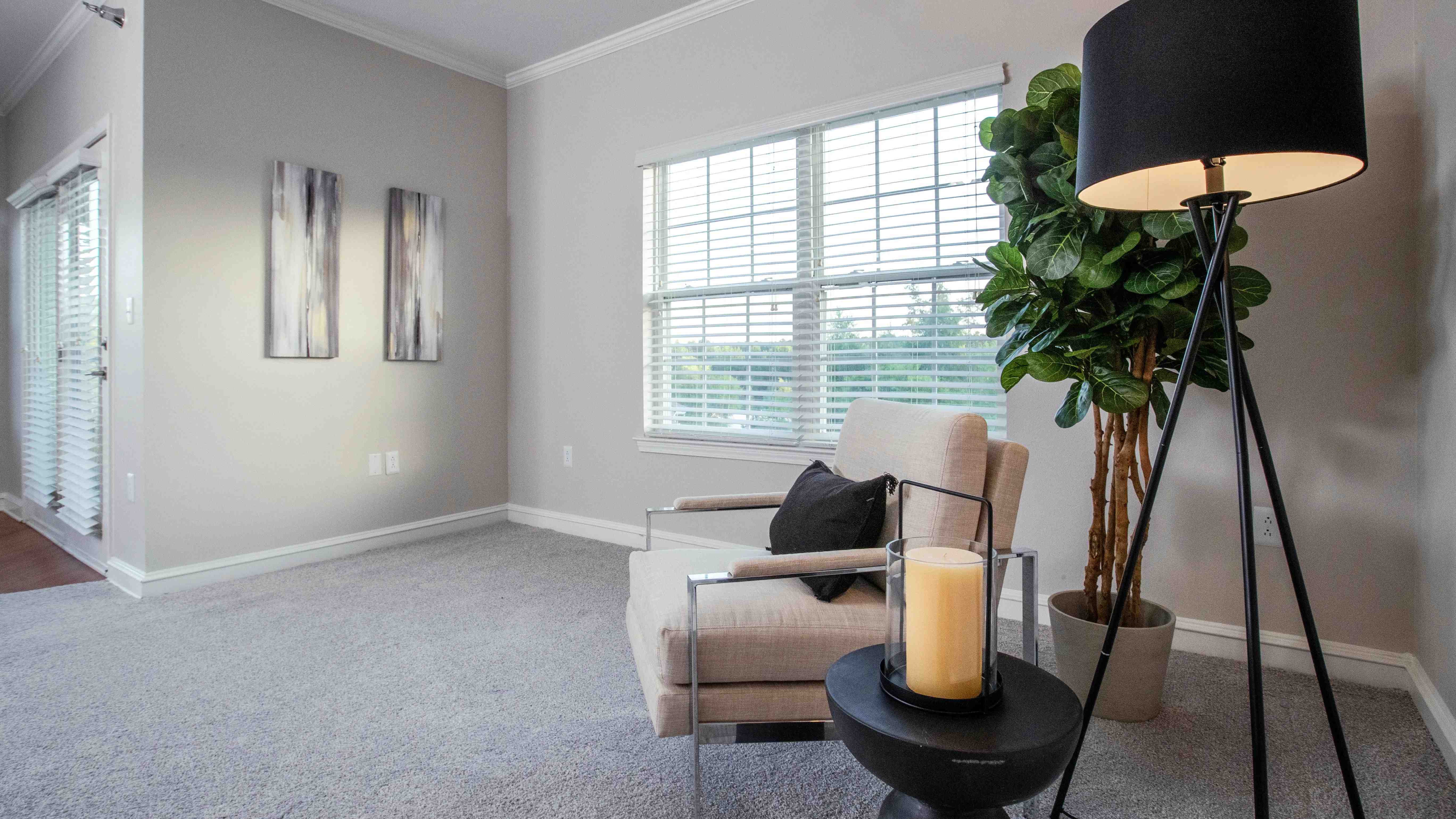 Unwind in open living rooms adorned with plush carpeting, multi-speed ceiling fans, and expansive windows, creating a soothing and comfortable environment beckoning you to snuggle up and relax. 