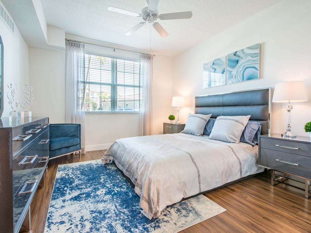 Bedroom with hard surface flooring