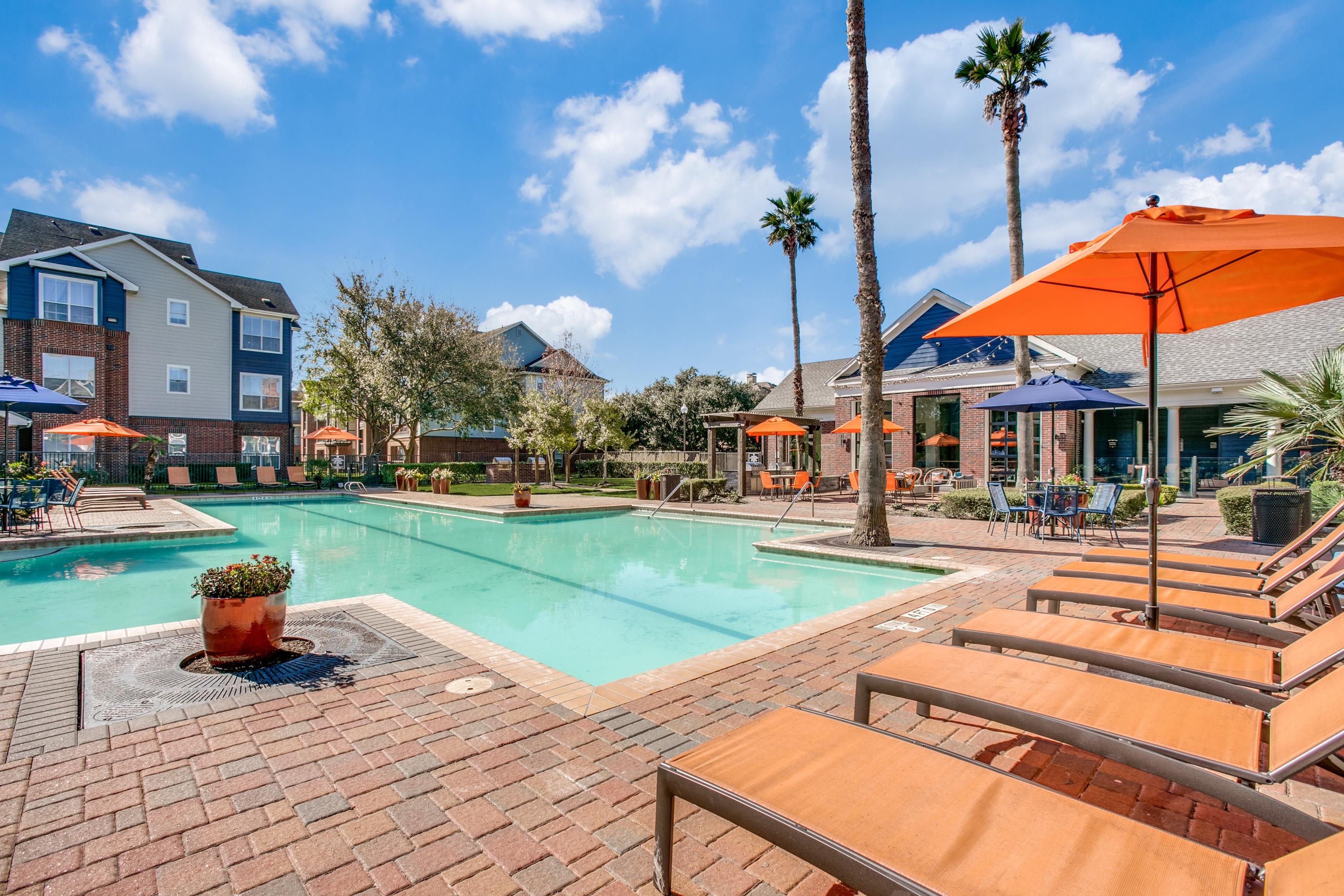 Aventura on Briar Forest 14515 Briar Forest Dr, Houston, TX 77077  Pool with Grill and Lounge Chairs