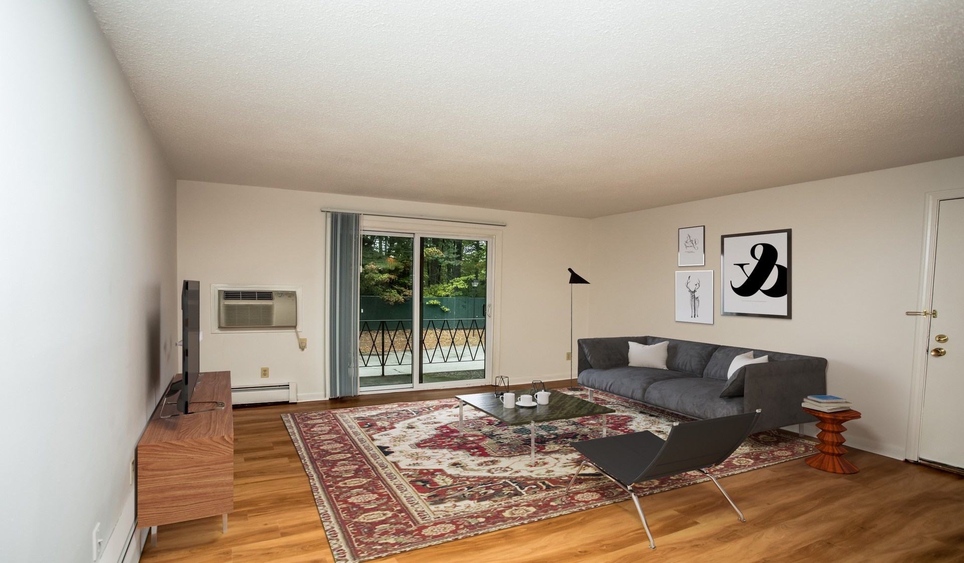 Living rooms provide access to private balconies or patios