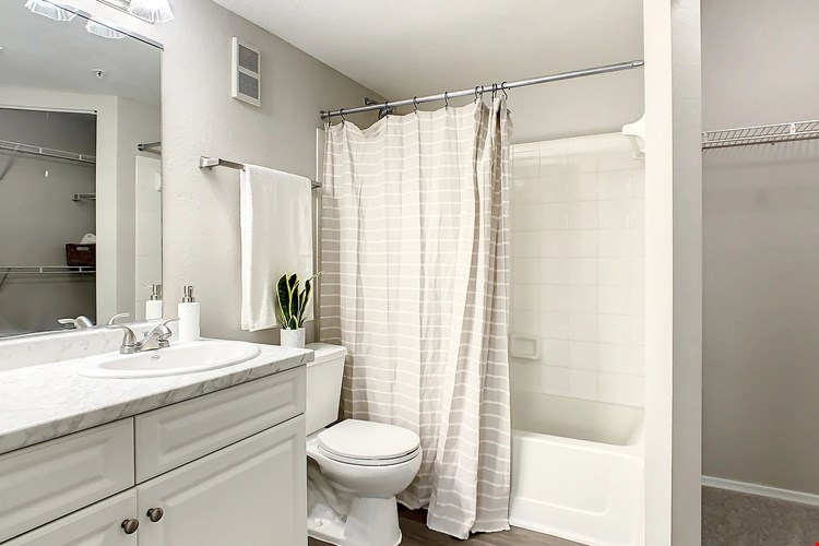 Your oversized primary bathroom offers plentiful storage options including storage drawers, a convenient linen closet as well as a connecting, large walk-in closet.
