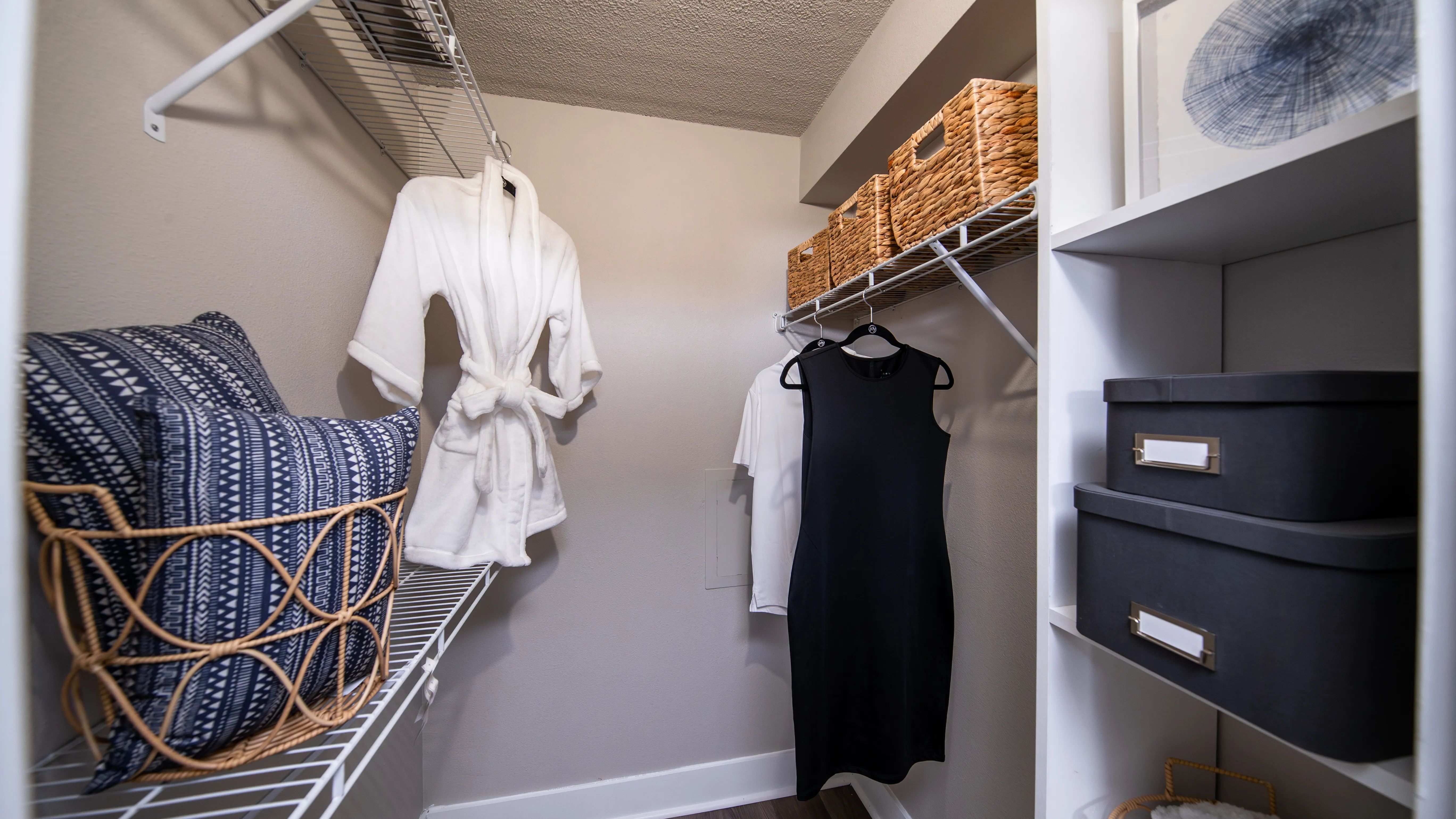 Discover the convenience of our spacious walk-in closets complete with ample shelving and hanging space to keep your wardrobe organized and easily accessible.