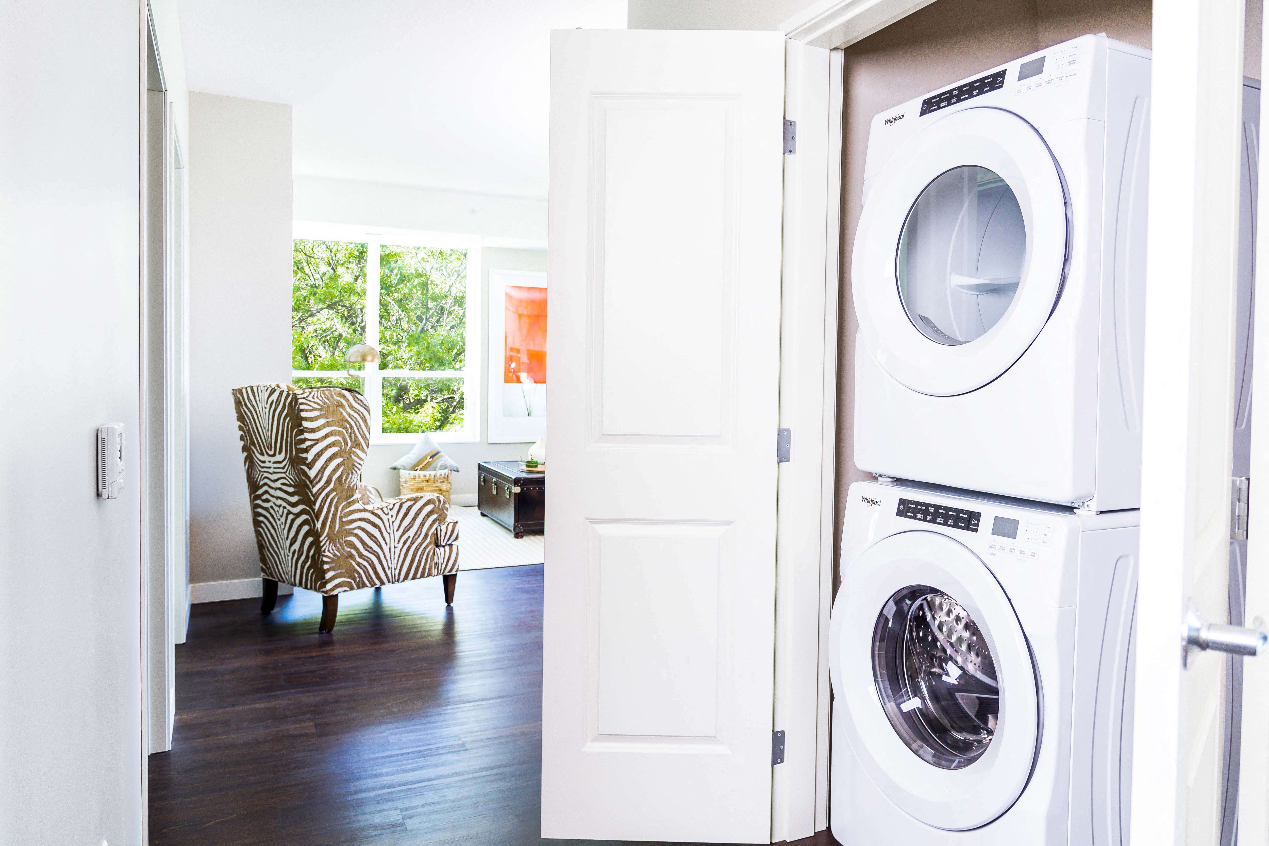 Two-Bedroom Apartment Laundry and Living Room