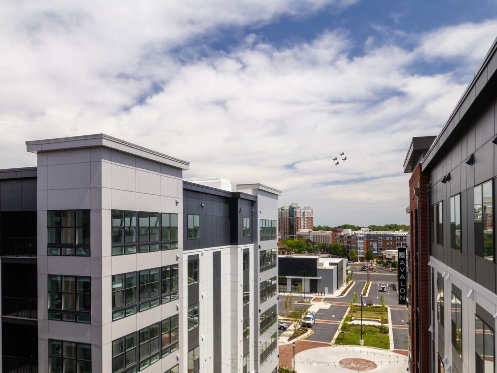 View of Blue Angels flyover from rooftop terrace