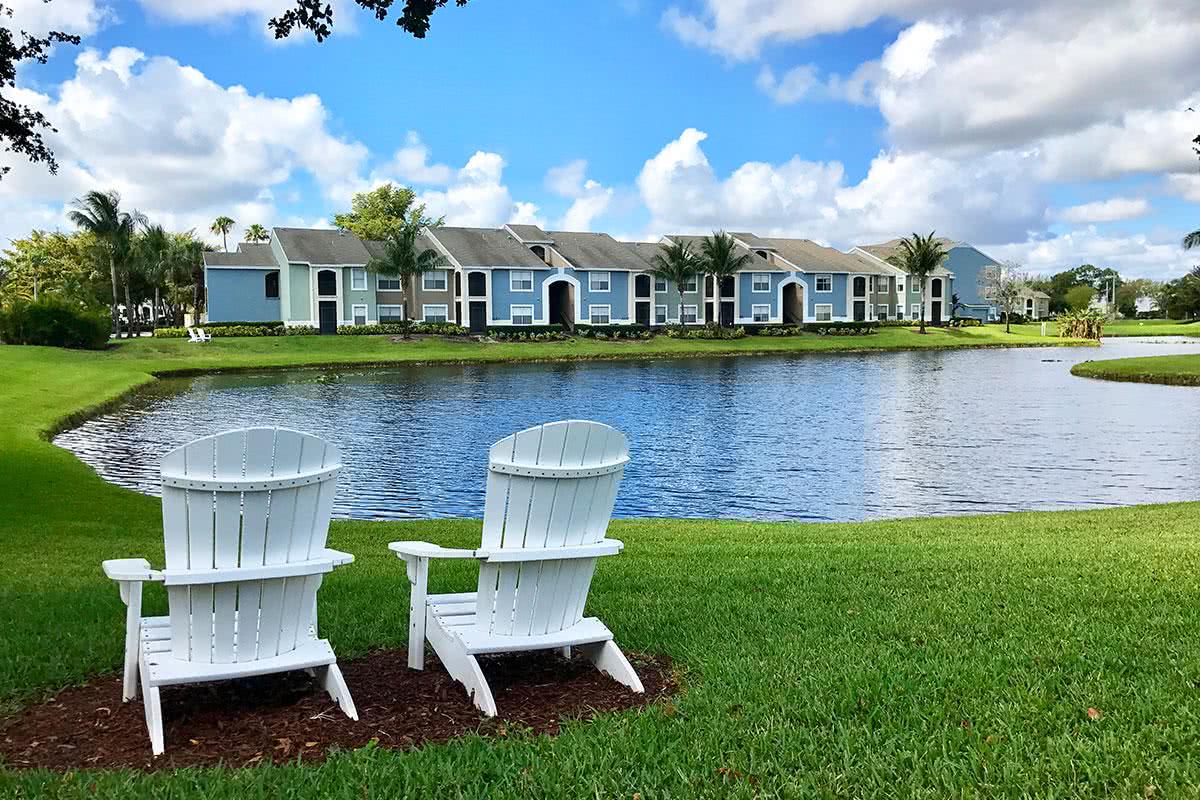 Relax in one of the Adirondack chairs and enjoy beautiful lake views from around the community.