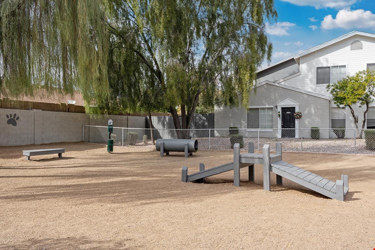 Our off-leash dog park features plenty of agility obstacles for your pup!